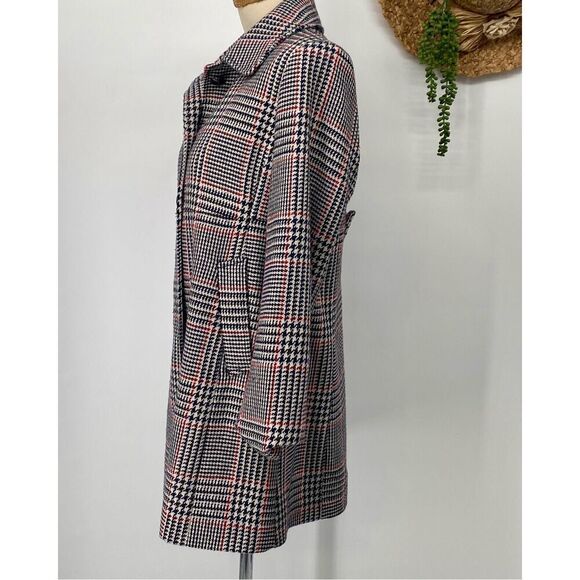 Tommy Hilfiger Classics 12 Wool Blend Houndtooth Plaid Coat Navy Red Cream Pocke - Picture 2 of 16